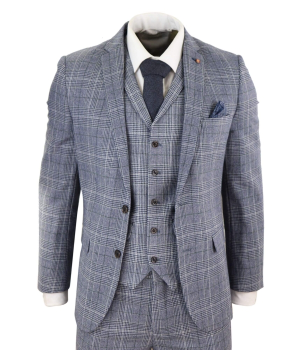 Harry Brown - Men's Grey-Blue Prince of Whales 3 Piece Suit