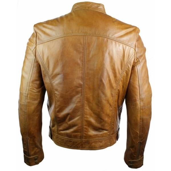Real Leather Black Zipped Slim Fit Mens Biker Jacket Retro Vintage Smart Casual-Brown