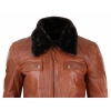 Mens Washed Rust Tan Brown Removable Fur Collar Pilot Leather Jacket Slim Fit