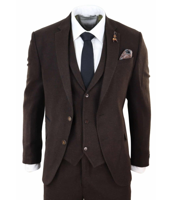 Brown Herringbone Tweed 3 Piece Suit