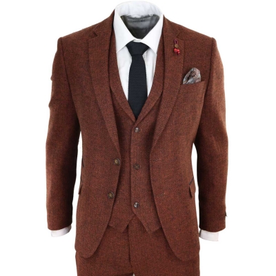 Rust Herringbone Tweed 3 Piece Suit
