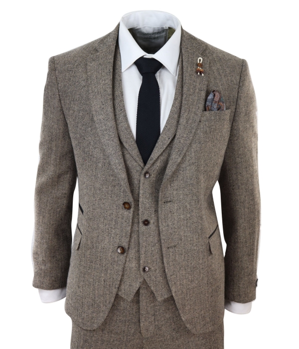 Oak-Brown Herringbone Tweed 3 Piece Suit