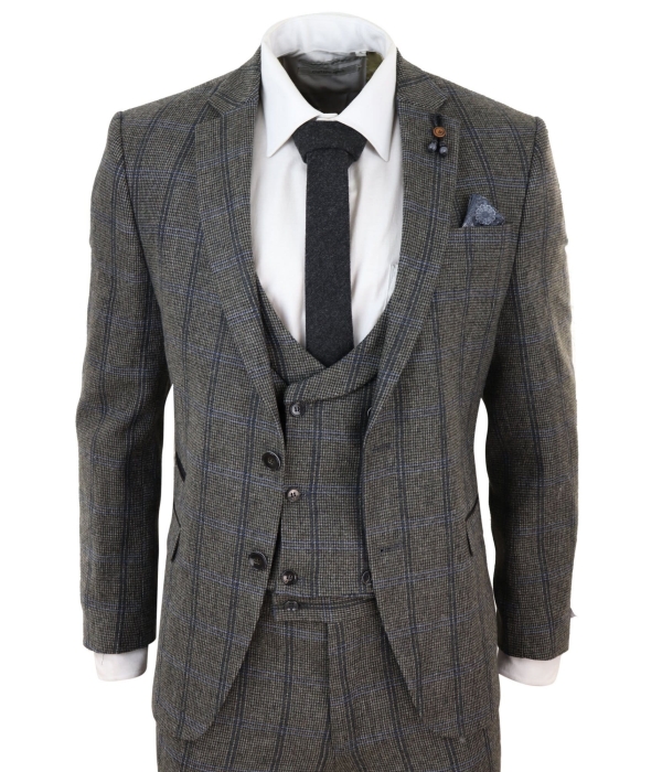 Grey Check 3 Piece Tweed Suit