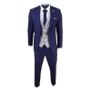Mens Blue 3 Piece Suit with Contrasting Grey Waistcoat