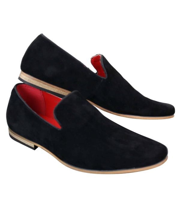 Mens Suede Leather PU Slip On Shoes Loafers Black Smart Casual