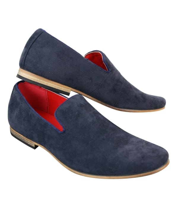 Mens Suede Leather PU Slip On Shoes Loafers Blue Smart Casua
