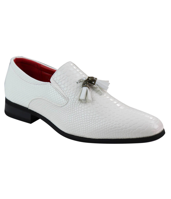 Mens White Snake Skin Style PU Leather Shoes