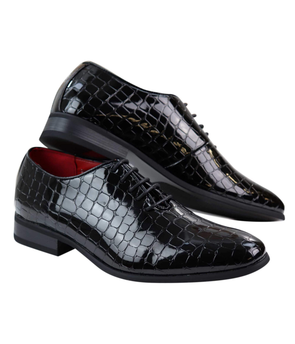 Mens Patent Black Crocodile Style PU Leather Shoes