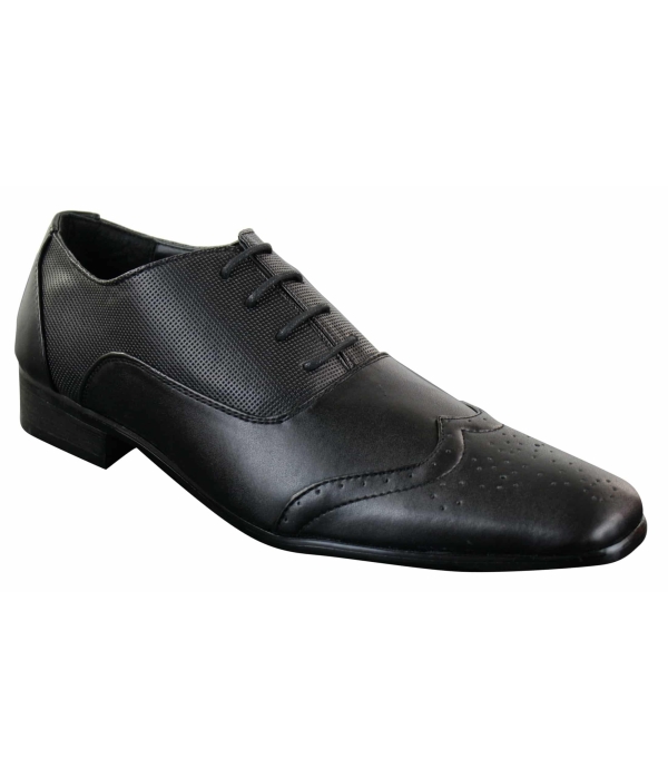 Gio Gino 907001 Mens Black Smart Formal PU Leather Laced Brogues Shoes Gatsby Italian Classic