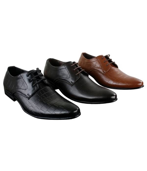 Mens Black Tan Brown Crocodile Snake PU Leather Shoes Laced Smart Formal Pointed