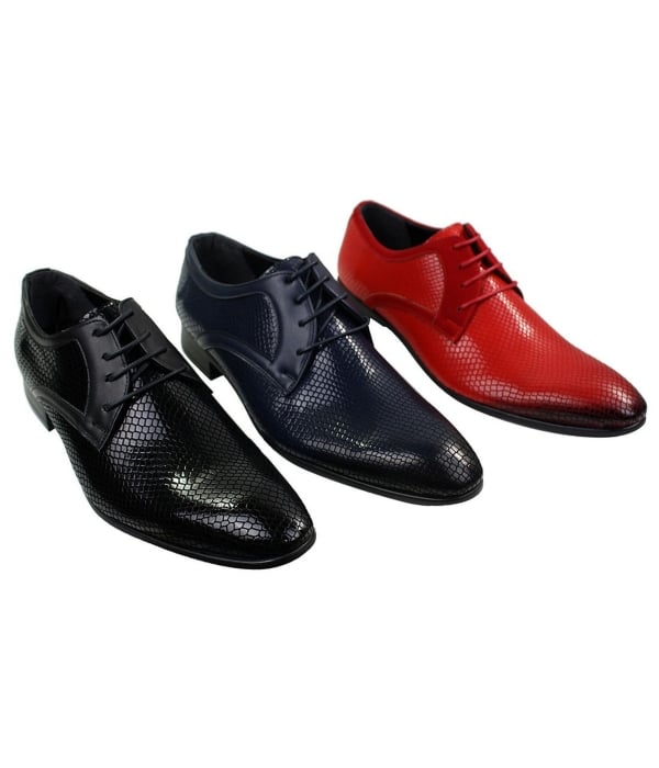 Mens Smart Formal Laced Navy Red Black Patent Crocodile Snake Leather Shiny Shoes