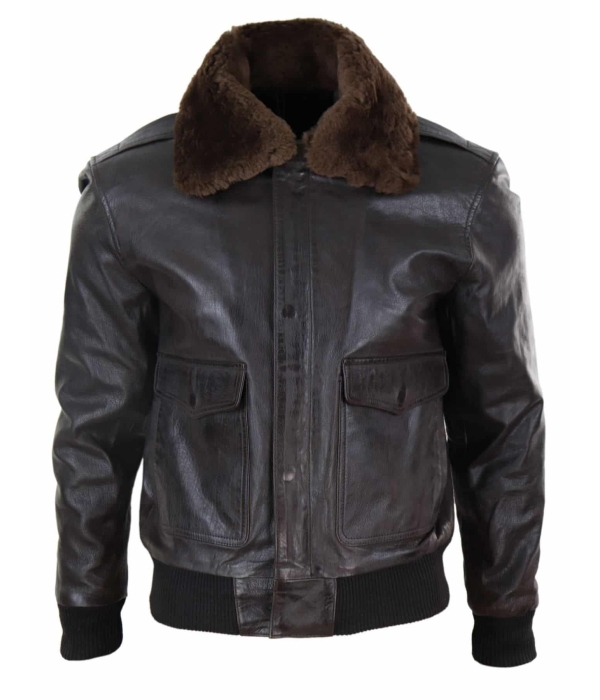 Mens Brown Leather Bomber Jacket