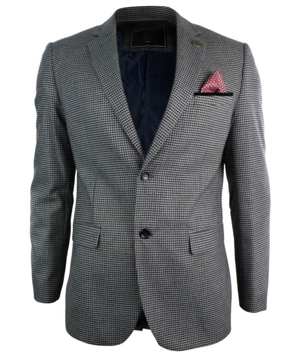 Mens Tweed Vintage Retro Brown Checked Blazer Elbow Patch Black Trim Tailored