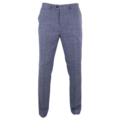 Cavani Antonio - Men's Grey-Blue Check Vintage Trousers - Regular Length