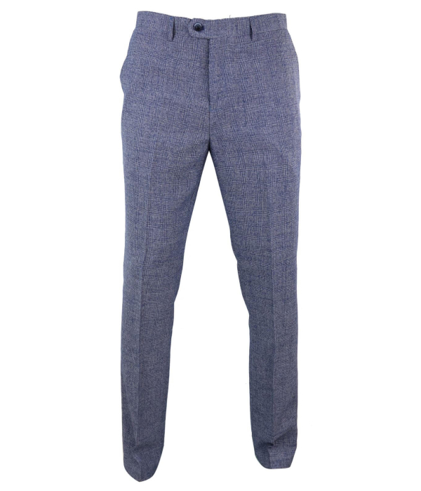 Cavani Antonio - Men's Grey-Blue Check Vintage Trousers - Regular Length
