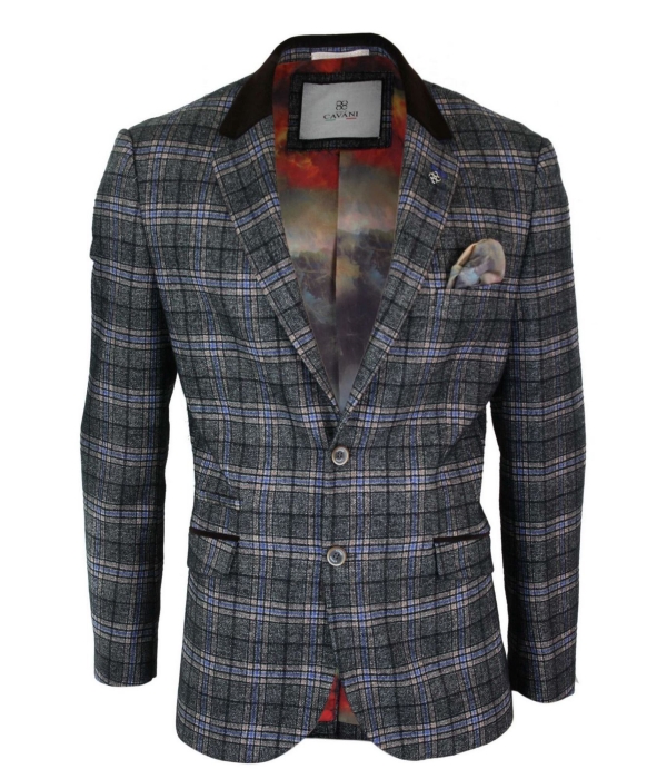 Cavani Archie - Mens Vintage Tweed Check Blazer Jacket-Black