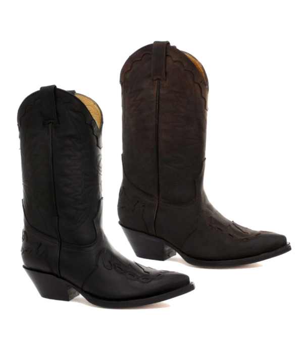 Mens Cowboy Boots Pointed Black Brown Grinders Arizona Real Leather Western Cuban