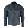 Real Washed Leather Slim Fit Retro Style Zipped Mens Biker Jacket Tan Brown Blue Urban-Zulu Blue