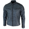 Real Washed Leather Slim Fit Retro Style Zipped Mens Biker Jacket Tan Brown Blue Urban-Zulu Blue