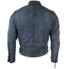 Real Washed Leather Slim Fit Retro Style Zipped Mens Biker Jacket Tan Brown Blue Urban-Zulu Blue
