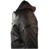 Mens Brown Washed Distressed Removable Hood Bomber Leather Jacket Quilted