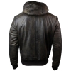 Mens Brown Washed Distressed Removable Hood Bomber Leather Jacket Quilted