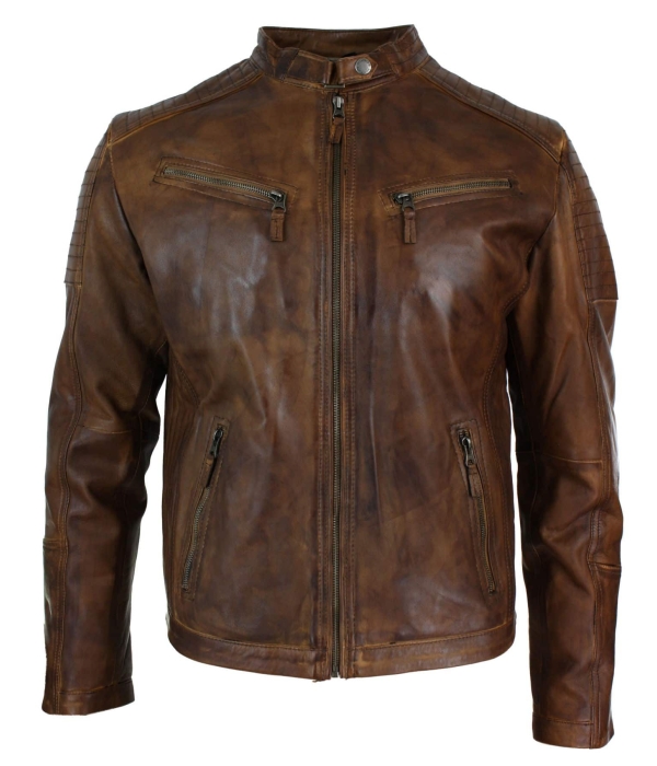 Real Leather Fitted Retro Style Zipped Mens Biker Jacket Nevada Timberk Urban