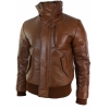 Mens Real Fur Hood Bomber Leather Jacket Black Puffer Padded-Tan