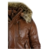 Mens Real Fur Hood Bomber Leather Jacket Black Puffer Padded-Tan