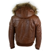 Mens Real Fur Hood Bomber Leather Jacket Black Puffer Padded-Tan