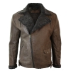 Mens Black Cross Zip Real Leather Biker Jacket Fleece Lined Fitted Smart Casual-Brown