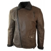 Mens Black Cross Zip Real Leather Biker Jacket Fleece Lined Fitted Smart Casual-Brown