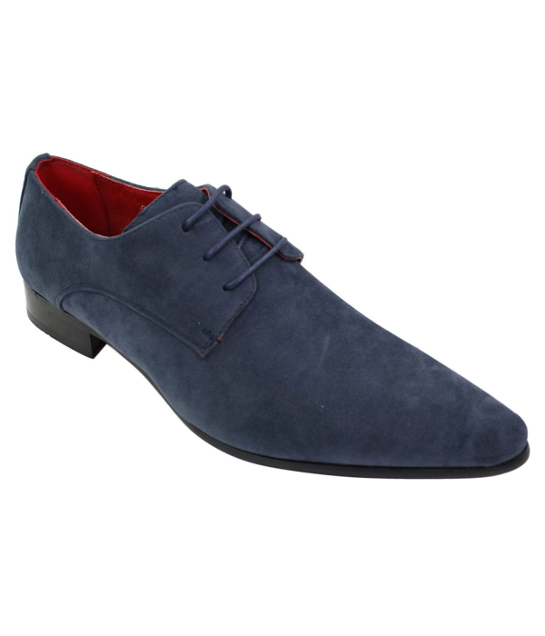 Mens Laced Pointed Suede Leather Blue Italian Design Shoes Smart Casual