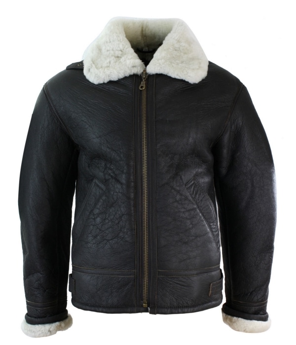 Mens Real Leather Sherling Sheepskin Original B3 Flying Pilot Jacket Warm Winter-B3 Brown Cream
