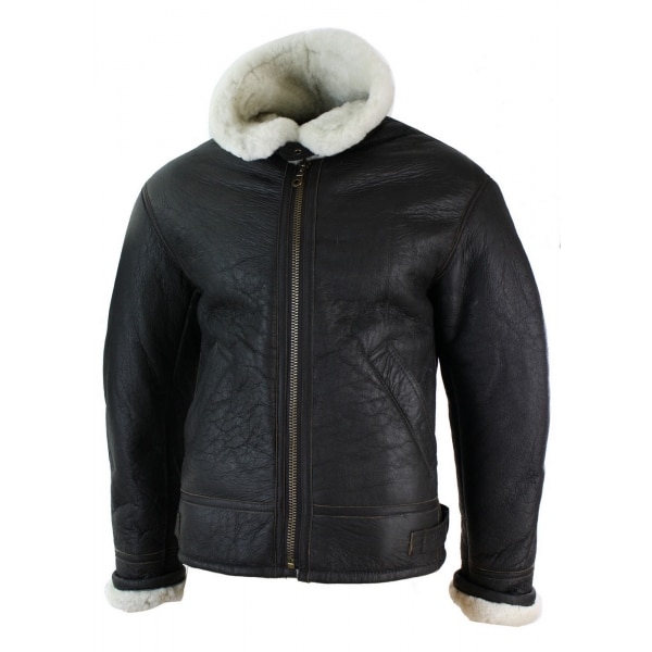 Mens Real Leather Sherling Sheepskin Original B3 Flying Pilot Jacket Warm Winter-B3 Brown Cream