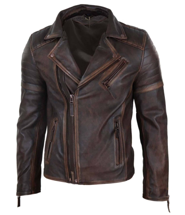 Real Leather Mens Slim Fit Jacket - Brown-Red