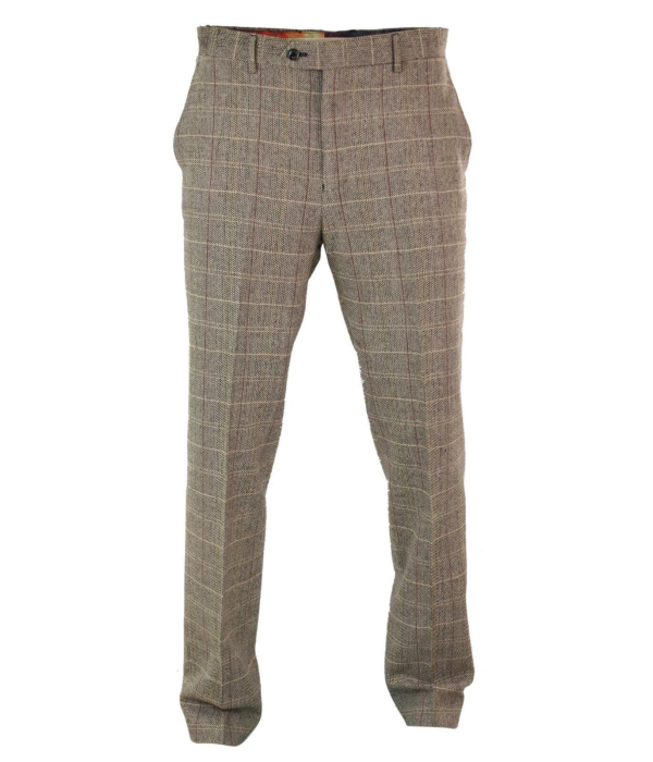 Mens Herringbone Tweed Check Peaky Blinders Trousers Wool Vintage Classic