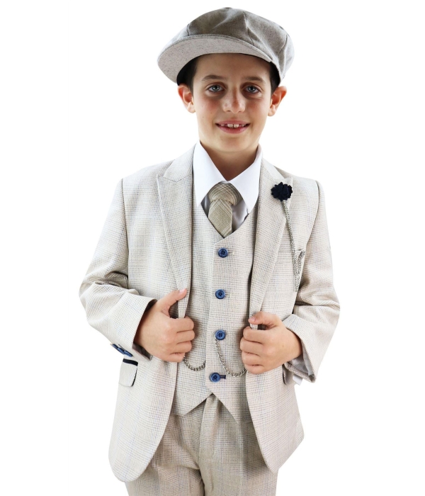 Boys Cream Tweed 3 Piece Suit Caridi - Wedding Suit