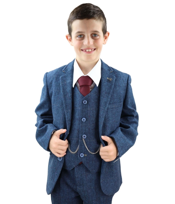 Boys Blue Tweed 3 Piece Suit Carnegi - Wedding Suit