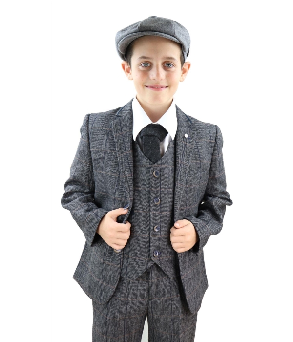 Boys Grey Tweed 3 Piece Peaky Blinders Suit Albert - Wedding Suit