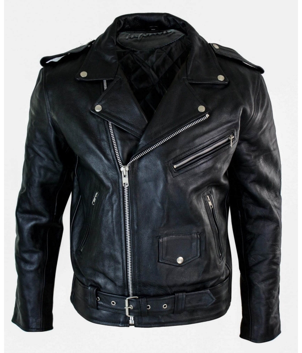 Real Leather Brando Hide Mens Cow Hide Original Cross Zip Brando Biker Motorcycle Men's Jacket