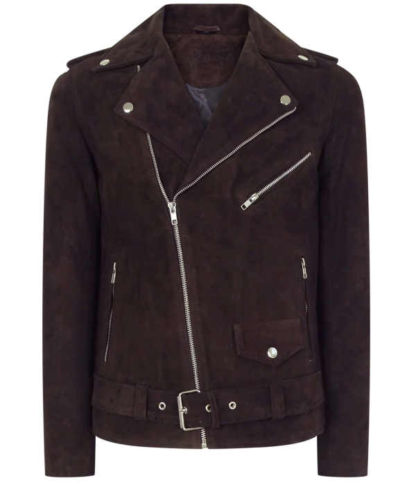 Real Leather Vintage Cross-Zip Brando Suede Men's Jacket-Brown