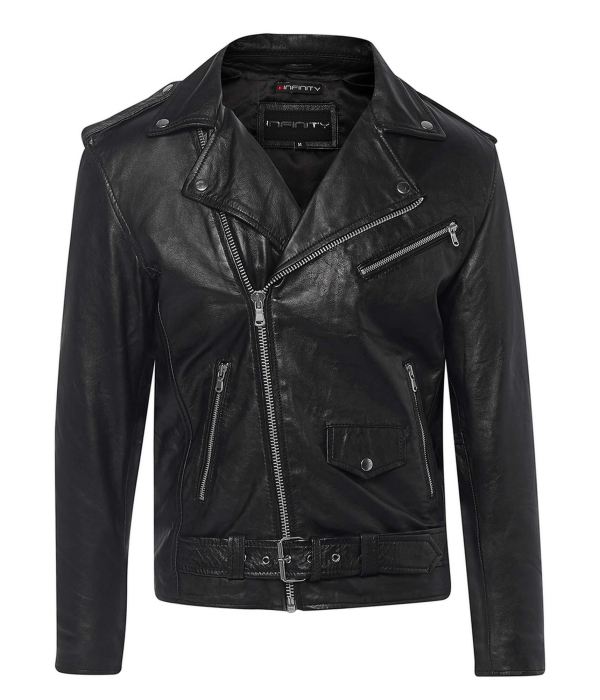 Real Leather Brando - Mens Cross-Zip Brando Jacket-Black