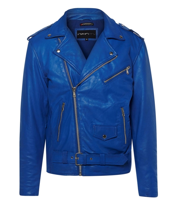 Real Leather Brando - Mens Cross-Zip Brando Jacket-Blue