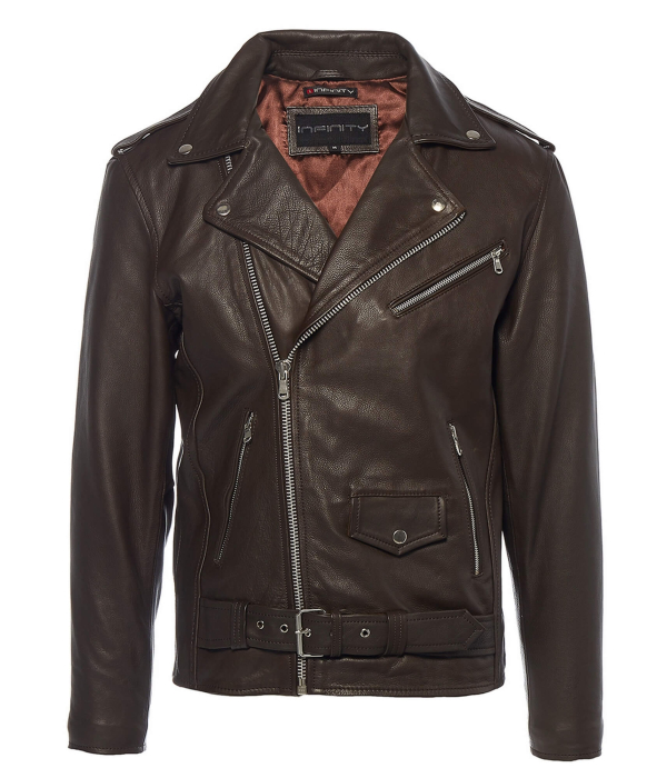 Real Leather Brando - Mens Cross-Zip Brando Jacket-Brown