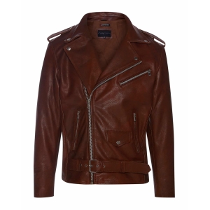 Real Leather Brando – Mens Cross-Zip Brando Jacket-Timber
