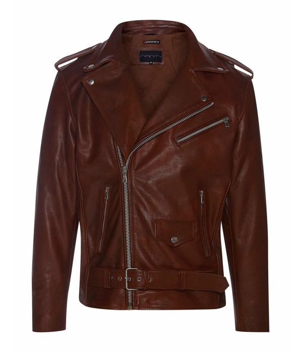 Real Leather Brando - Mens Cross-Zip Brando Jacket-Timber