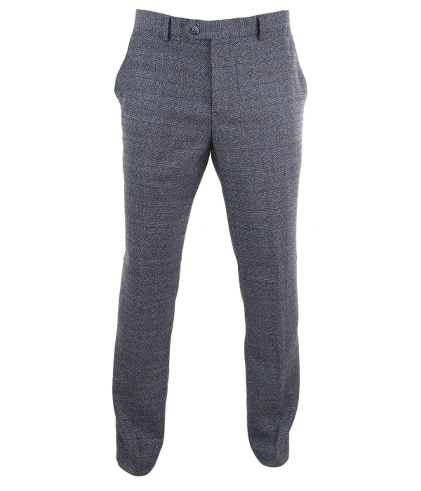 Mens Blue-Grey Checked Trousers - Cavani Burnaby