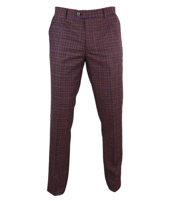 Mens Wine / Maroon Checked Vintage Trousers - Cavani Carly