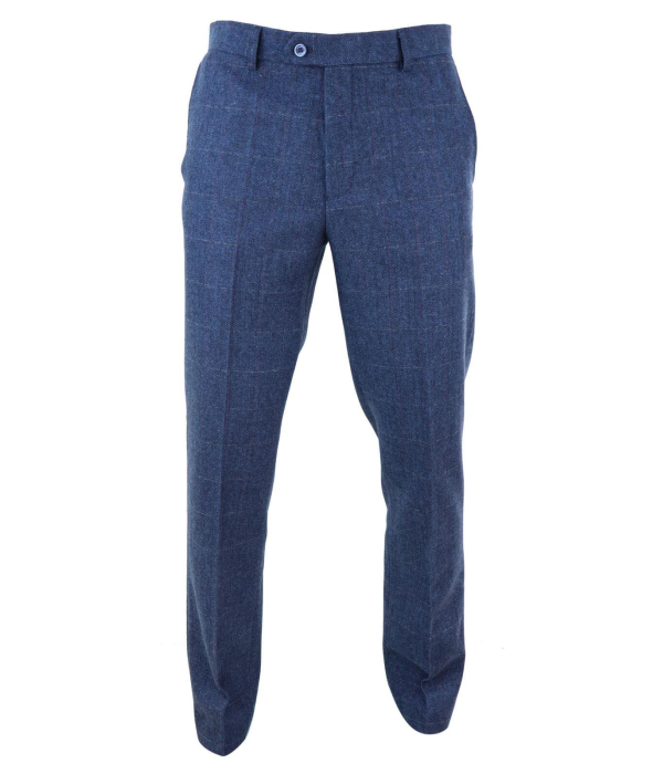 Mens Blue Check Tweed Trosuers - Cavani Carnegi